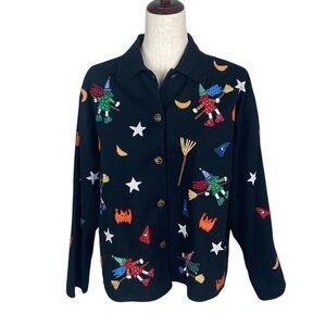Life style Embroidered jacket black size M jacket with appliqués teachers jacket